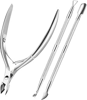 Cuticle Trimmer Cuticle Remover with Cuticle Pusher, XUNXMAS Professional Stainless Steel Durable Pedicure Manicure Tools Cutter Nipper Scissor Clipper for Fingernails and Toenails Dead Skin Silver