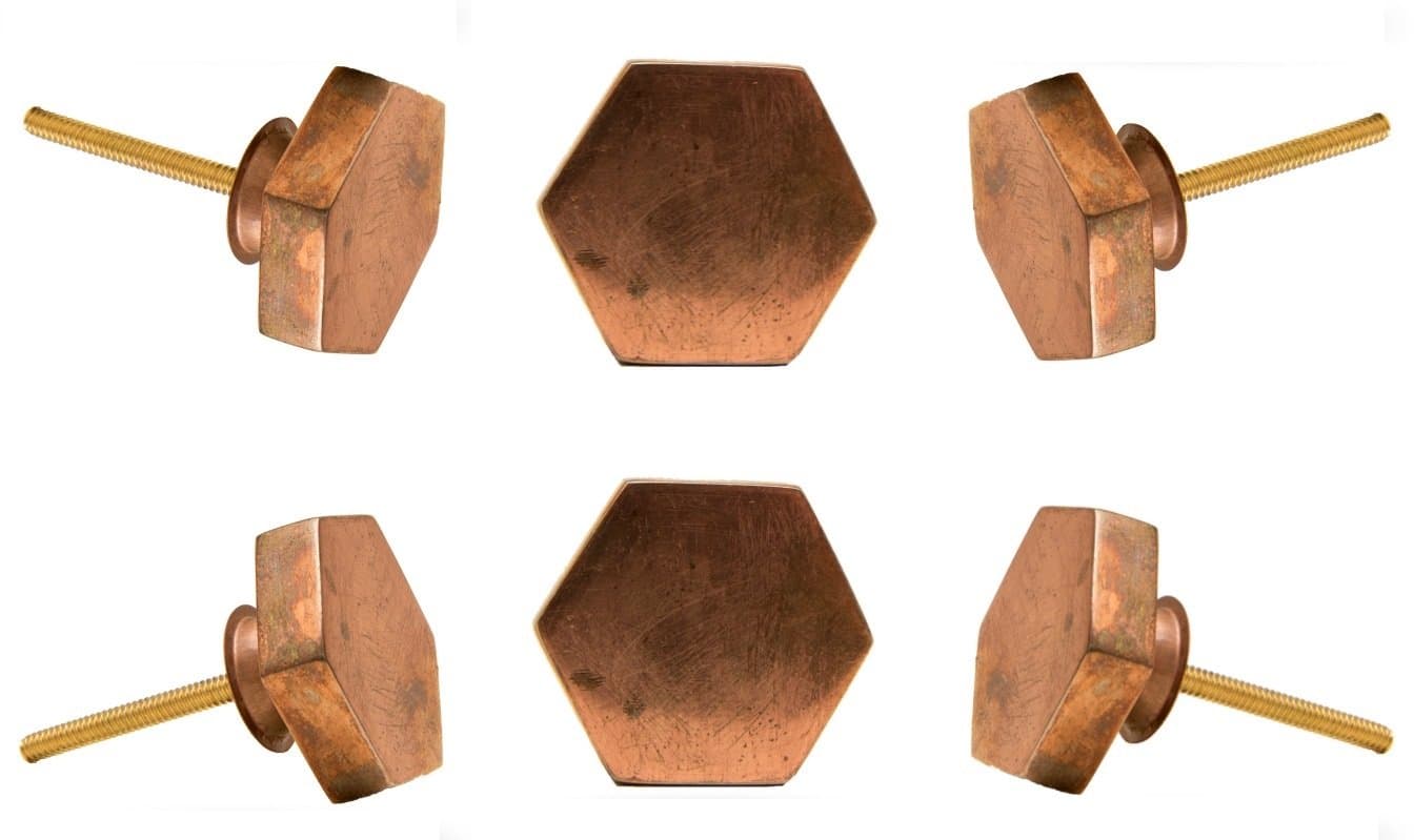 Set of 6 Hexagonal Copper Portsoken Cabinet Drawer Knobs Cupboard Dresser Pull by Trinca-Ferro