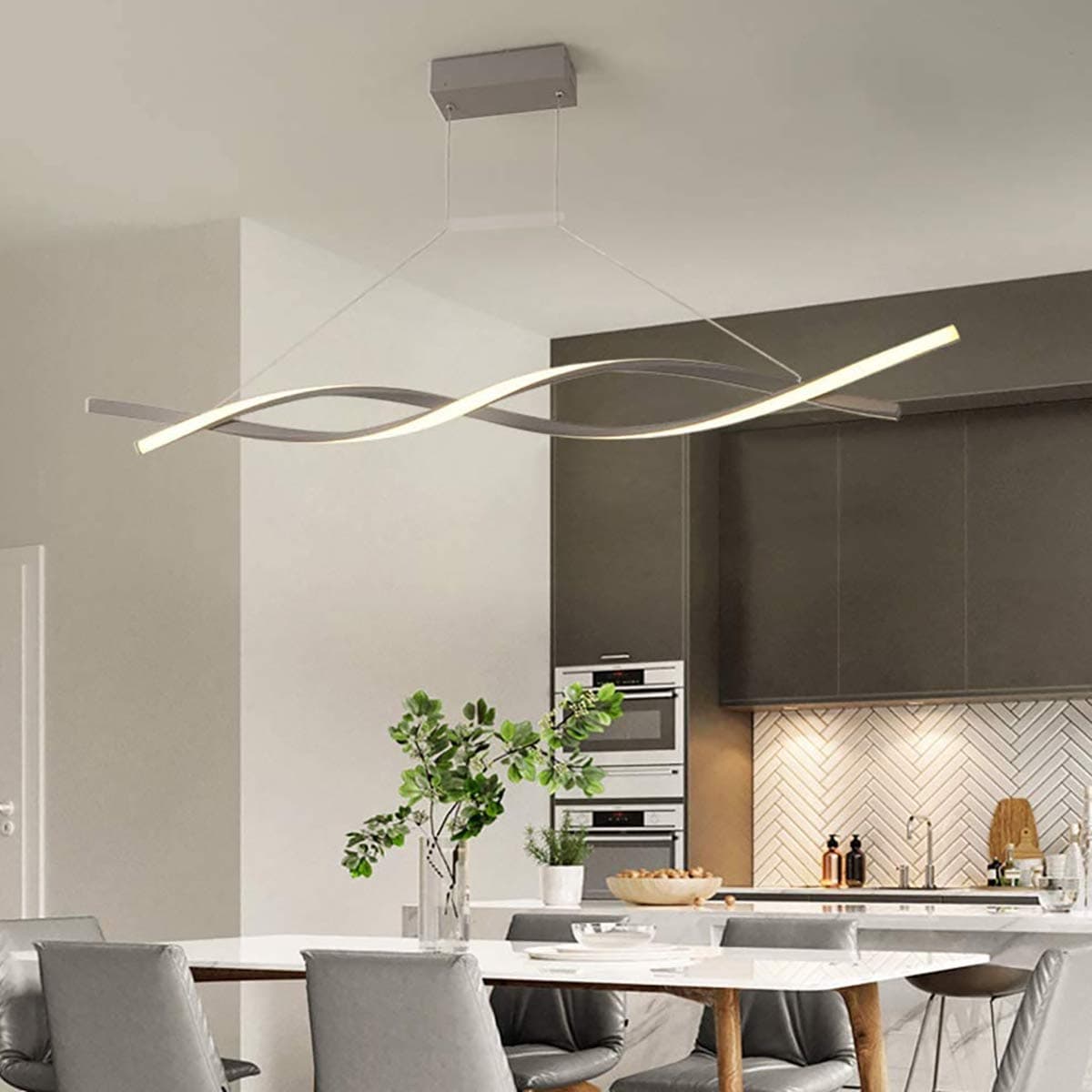 NQCT Pendant Lights, LED Dimmable Pendant Lights, with Remote Control Pendant Lights, Modern Creative Spiral Design Pendant Lights,Gray,L 100cm