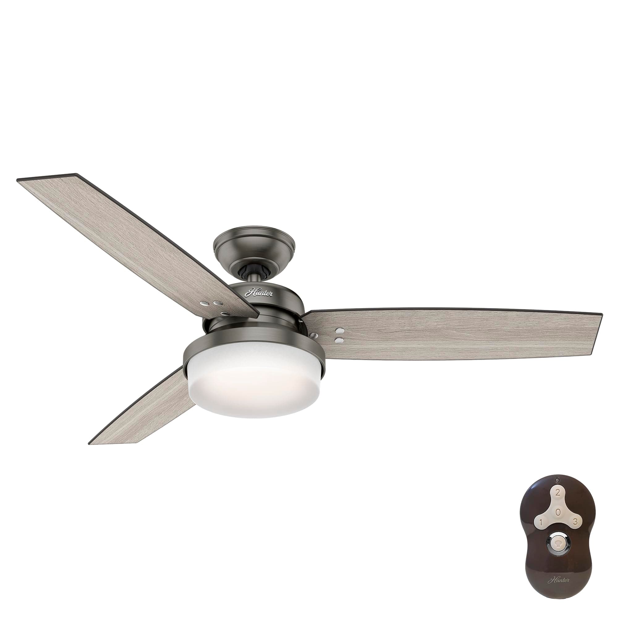 52 inch Indoor Ceiling Fan with LED Light and Remote Control - Standard Mount Ceiling Fan, 3 Blades, For Bedroom, Living Room, or Kitchen - Sentinel 59211, Brushed Slate