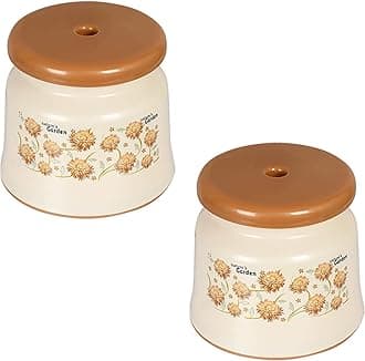 Kuber Industries (Pack of 2) Bath Stool | Bathing Stools for Bathroom | Plastic Stool for Home Use | Sitting Stool for Kitchen | Flower Printed | Cream