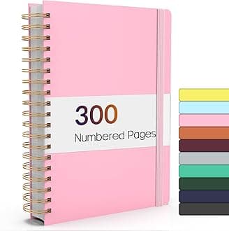 A4 Lined Spiral Journal Notebook with 300 Numbered Pages, 11" X 8.5" Thick Journals for Writing with 100GSM Paper, Hardcover Notebooks with Contents for Work, School, Pink