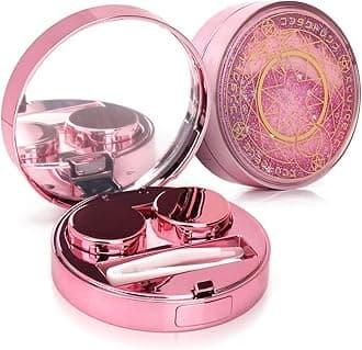 ofone Contact Lens Case, Bling Stars Colored Contacts Travel Cases with Remover Tool, Tweezers & Mirror, Contact Lenses Holder Container Storage Kit for Women and Girls (Pink)