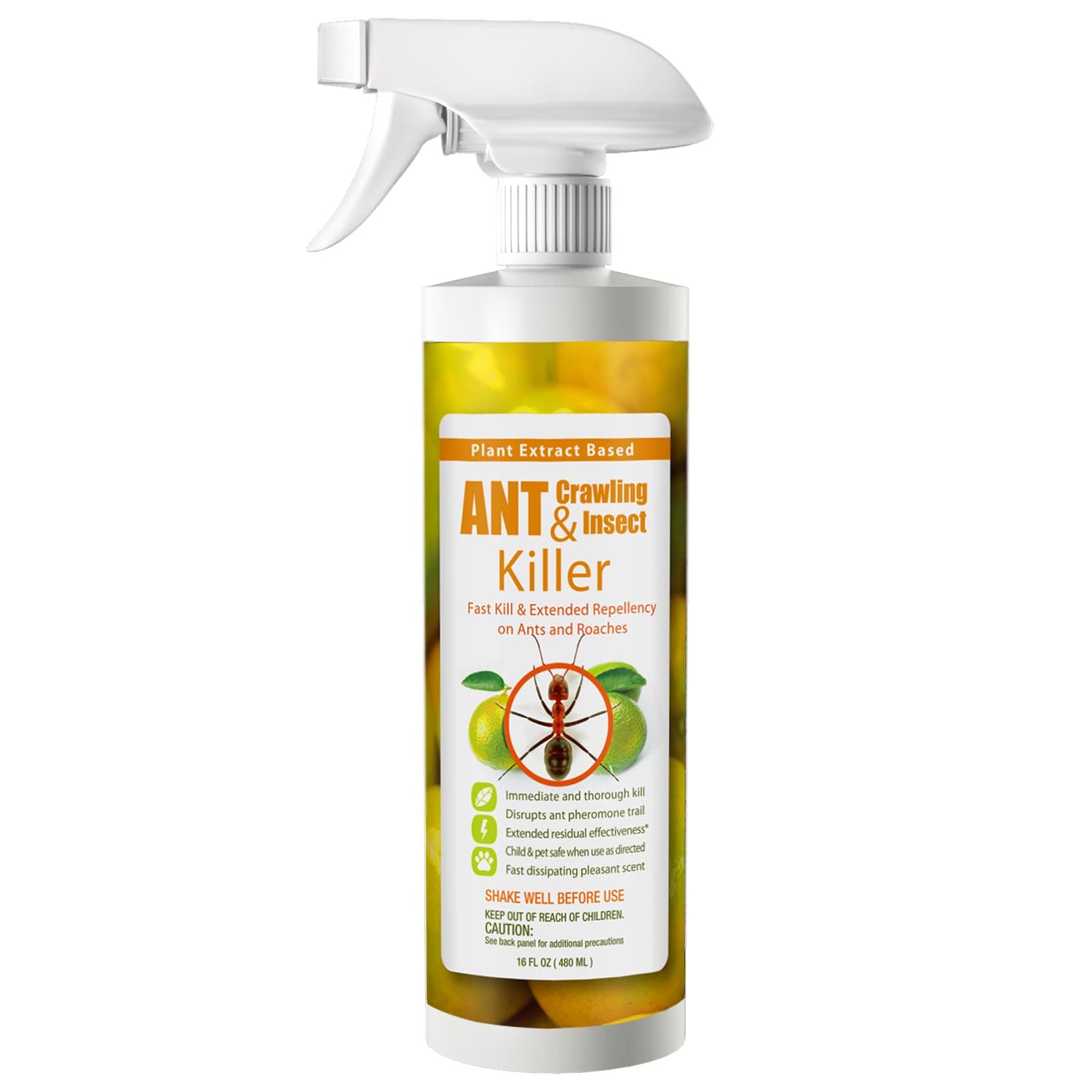 Ant and Insect Killer 16 oz | Citrus Scent | Fast Kills House Ants Fire Ants | Residual Deterrence | Plant-Based Child and Pet Safe