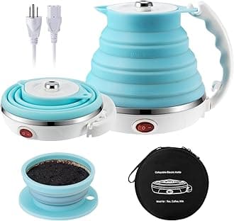 Portable Travel Coffee Maker Kit, Foldable Electric Kettle with Collapsible Coffee Dripper, 555ML 110V&220V Dual Voltage, Paperless Reusable Pour Over Coffee Filter, Ideal for Camping,Travel,Camper/RV