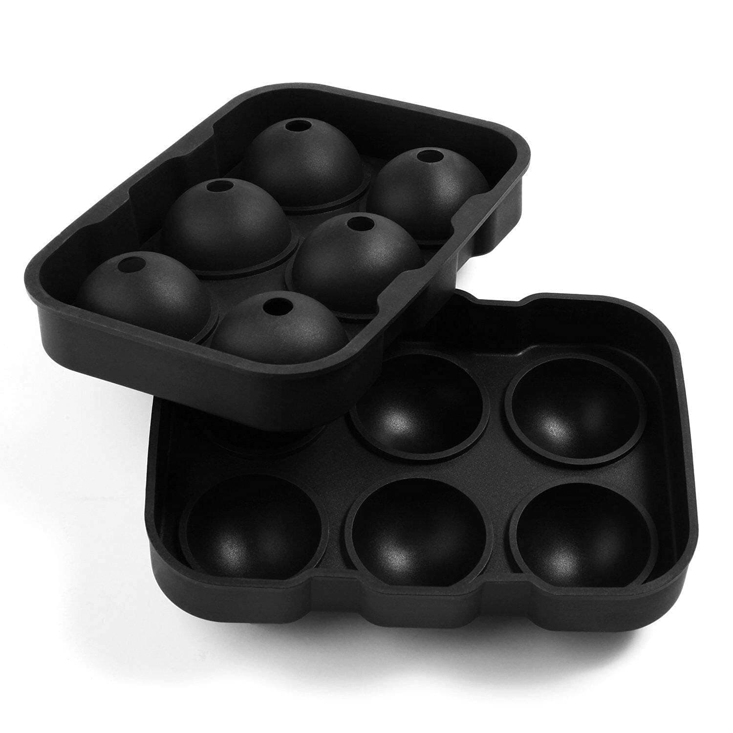 ZIVIK Silicone Round Ice Cube Ball Maker, Silicone 6 Giant Ice Ball Cube Tray Silicon Sphere Mold Bar Whiskey Cocktails Funnel(Black)(7 X 4.7 X 2 Inch)(Round 6 Grid Ice Cube Tray)