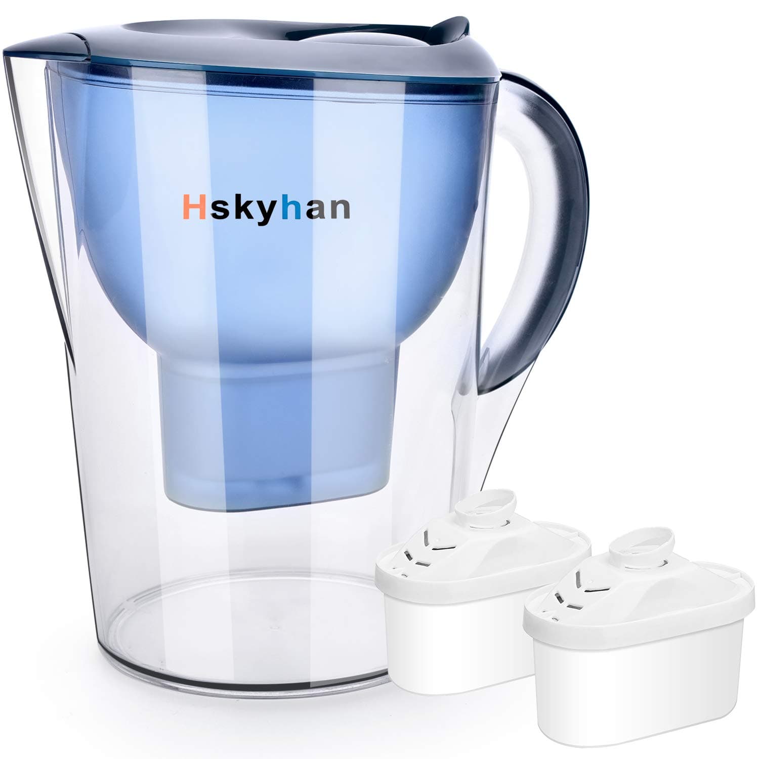 Hskyhan Alkaline Water Filter Pitcher - 3.5 Liters Improve Ph, 2 Filters Included, 7 Stage Filteration System To Purify, Blue Blue