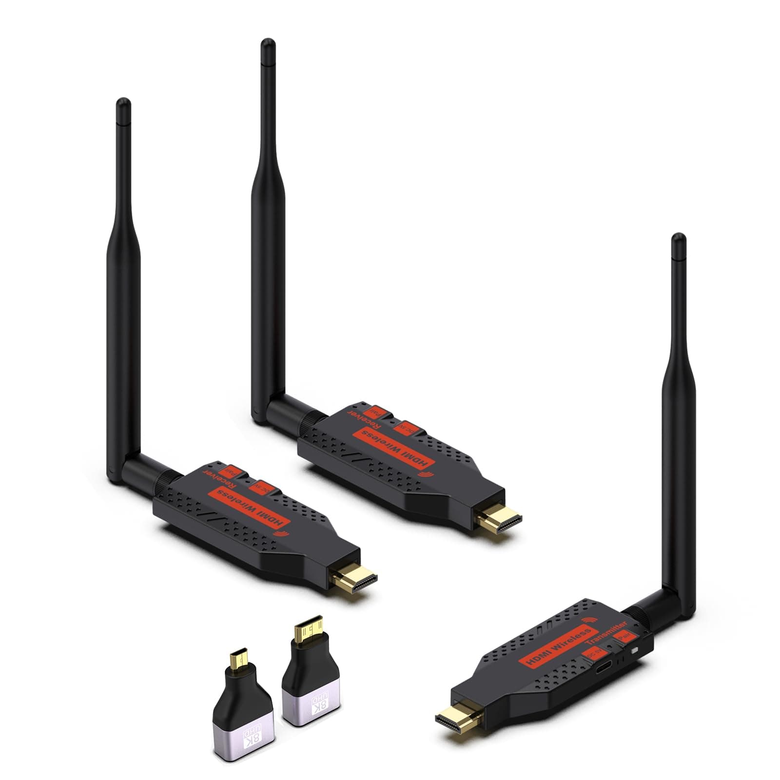 Wireless HDMI,One Transmitter and Two Receiver, 330FT/100M 4K Decode 1080P Output,Plug & Play Portable 2.4G/5G Wireless HDMI Extender Kit Support Simultaneous Playback on Multiple Devices (1 TX+2 RX