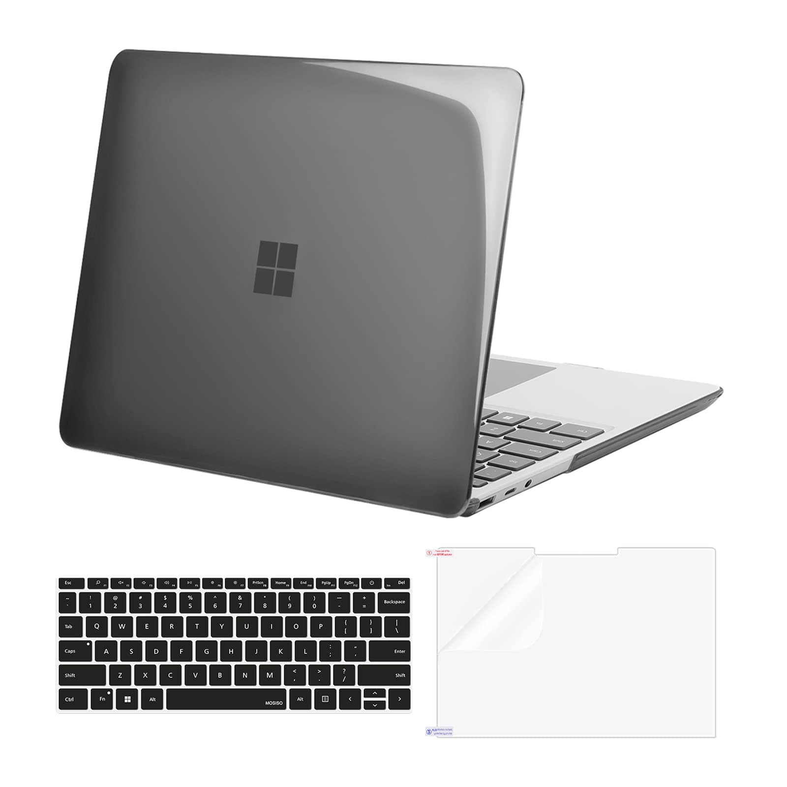 MOSISOCase Only Compatible with Microsoft Surface Laptop Go 3/2/1 12.4 inch 2023-2020 Release (models: 2013 & 1943), Protective Plastic Hard Shell Case&Keyboard Cover&Screen Protector, Smoke Black