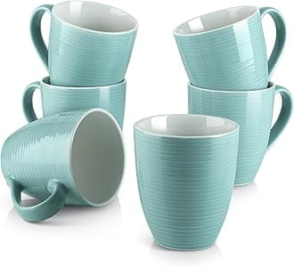 DOWAN Ceramic Coffee Mugs, 17 oz Coffee Cups for Women Men, Coffee Mug Set of 6 for Latte, Hot Tea, Cappuccino, Mocha, Cocoa, Turquoise