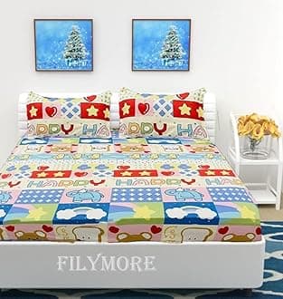 Filymore 240tc Happy Birthday Bedsheet Made with Microfiber Wrinkle Free Soft Hypoallergenic | Floral Printed Double Bed Queen/King Size for Kids (90x90 Inches/Boys Girls Room)(Blue)