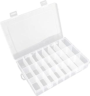 OALCQ 24 Grids Plastic Organizer Box With Dividers Clear Craft Storage Bead Organizer Box Earring Travel Pill Jewelry Organizers Storage Boxes Screw Seed Small Parts Hair Tie