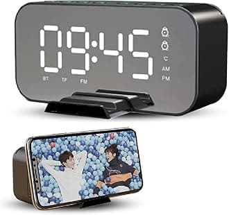 WALKENT Home Digital LED Clock (Black,Plastic) Bluetooth Speaker, Dual Alarm, Temperature Sensor & Display, Mobile Phone Holder, FM Radio(1.5Wx2.0Lx2.8H inches)