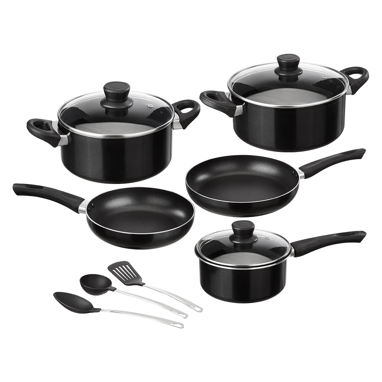 Aluminium - 8 Piece Non-Stick Cookware Set | 2-Way 3 Layer Non-Stick Coating | Pfoa Free | High Temperature Resistant Exterior Coating, Black