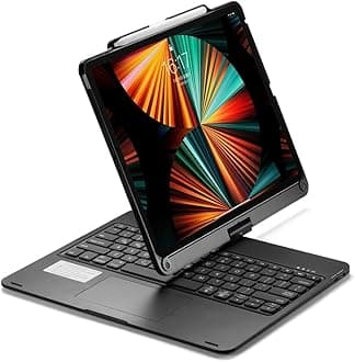 kaidisen 360 Rotatable iPad Pro 13 inch M5,M4/ Air 13 inch/Pro 12.9 6th 5th 4th 3rd Gen Keyboard Case with Touchpad 7 Color Backlight Foldable Backlit Keyboard 360 Rotating,Black