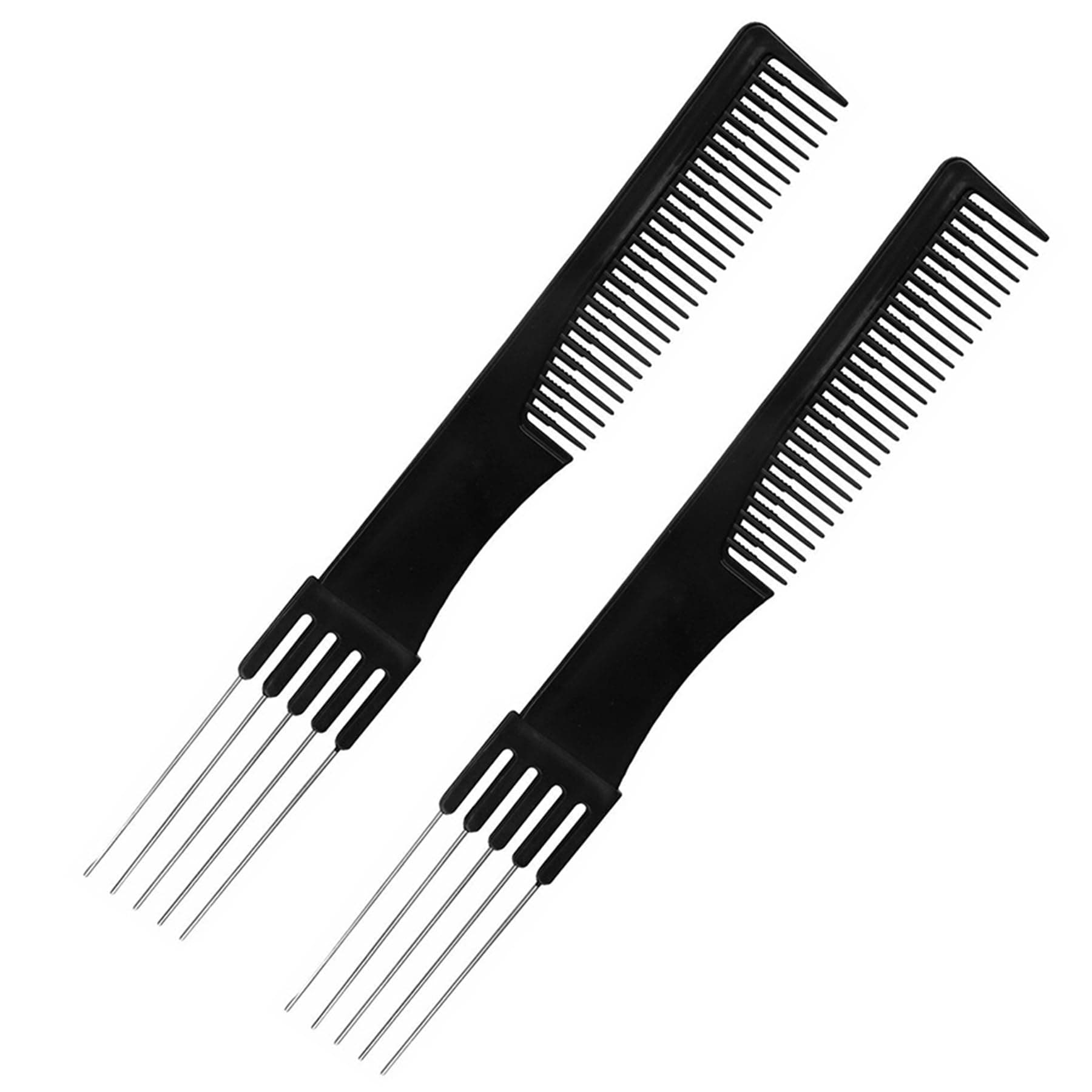 2 Packs Teasing Comb with Metal Pick Combs for Women Hair Pick Comb for Hair Styling (Black)