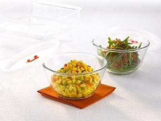 Glass Mixing & Serving Bowls With Lids, Oven & Microwave Safe Bowls, Set of 2 (350 ml, 350 ml), Borosilicate Glass, Clear