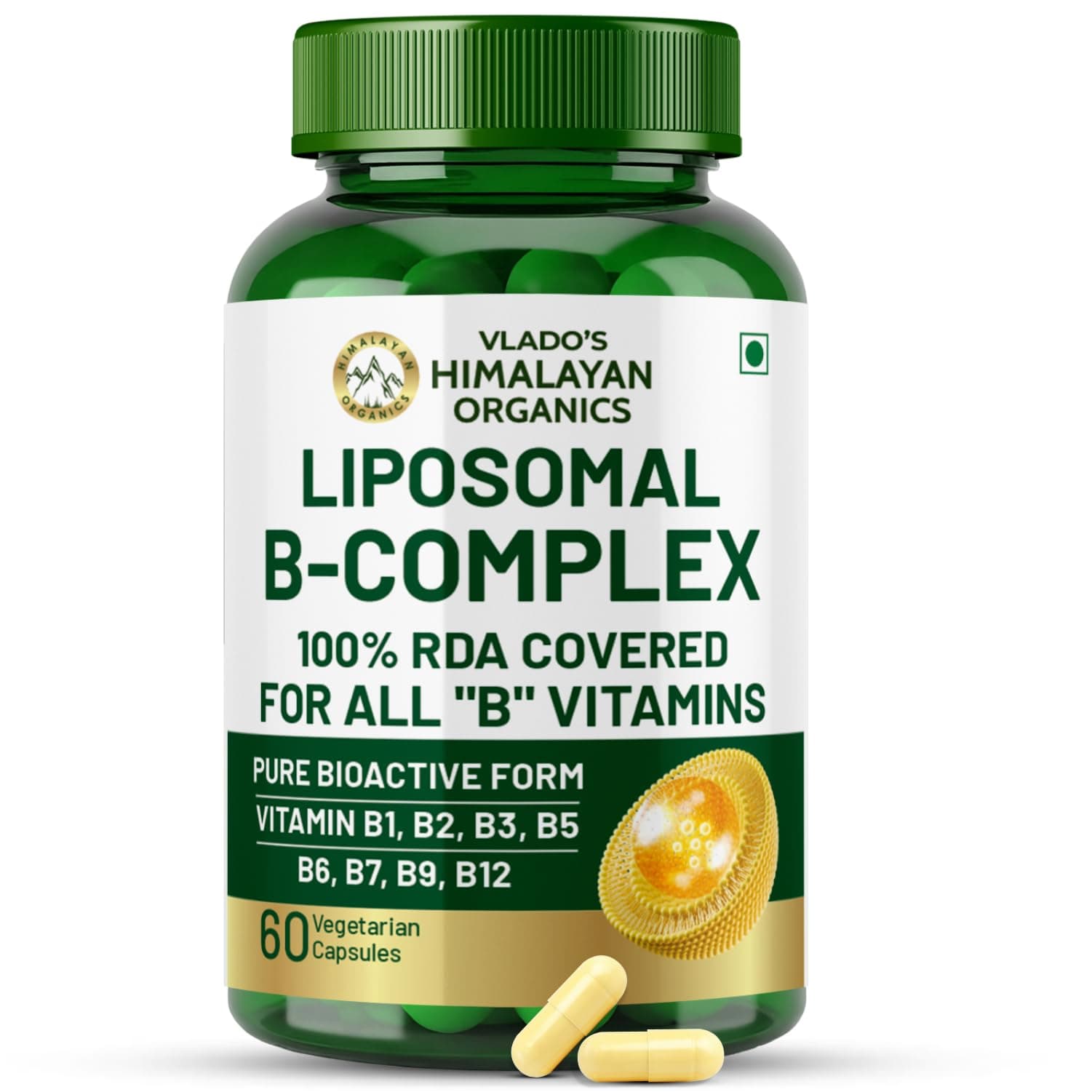 – Plant Based Vitamin B Complex with 100% RDA B1, B2, B3, B5, B6, B9 & B12 | Hair Growth, Boost Energy And Immunity (60 Capsules)