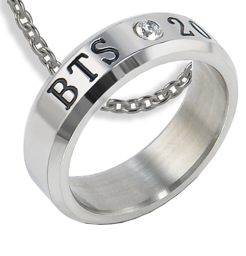 BTS Kpop Titanium Steel Ring Crystal with a Chain