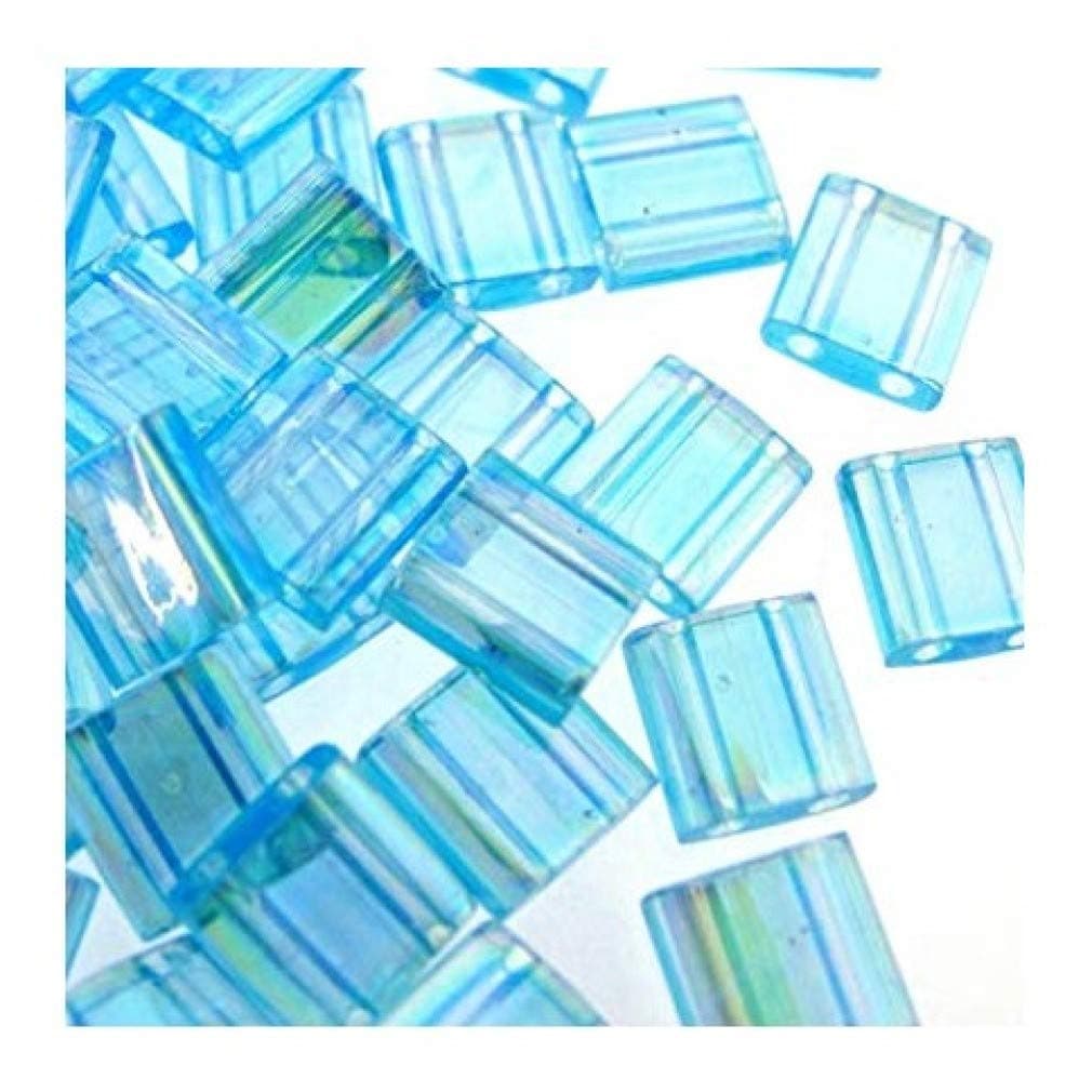 Aqua Ab Miyuki Tila Beads 7.2gm 2 Hole Seed Bead 5x5mm
