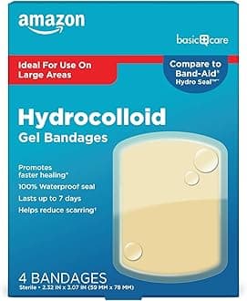 Amazon Basic Care Advanced Fast Healing Hydrocolloid Gel Bandages, Large Wound Dressing, 4 ct