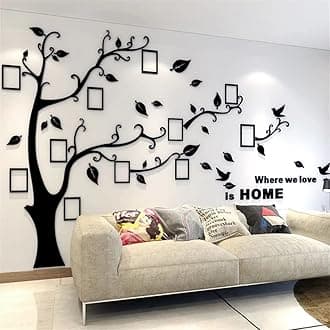 3D Tree Wall Stickers - DIY Photo Frame Tree Wall Decal Family Photo Frame Sticker Murals Wall Decor Living Room Bedroom TV Background Home Decorations (L:91 * 69in,Black Right)