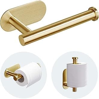 Toilet Paper Holder - Self Adhesive Toilet Paper Holder Wall Mount for Bathroom, SUS 304 Stainless Steel Command Strip Toilet Paper Roll Holder Stick On Wall, No Drilling - Brushed Gold