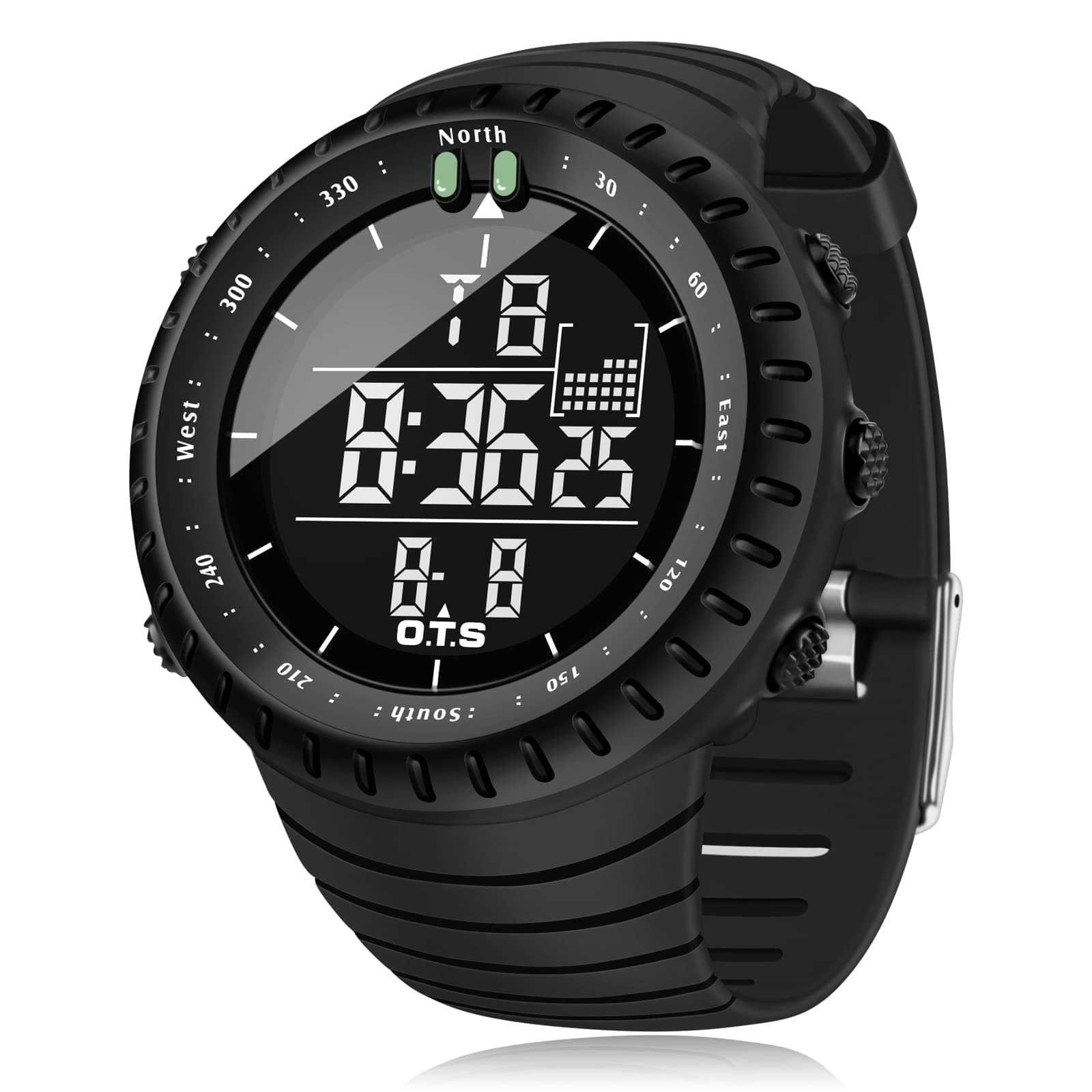 PALADA Men's Sports Digital Electronic Quartz Movement Waterproof Military Business Casual LED Back Light Wrist Watch - Black