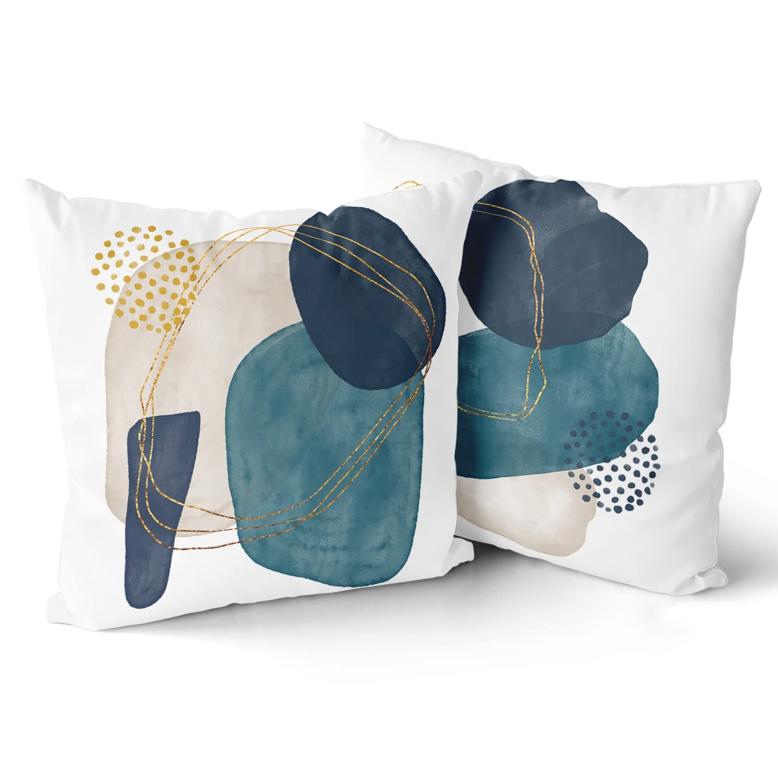 Geometric Throw Pillow Covers Navy Blue Grey Teal Pillows Cases Abstract Boho Pillow Covers 18x18 Mid Century Modern Cushions Covers for Couch Sofa Set of 2