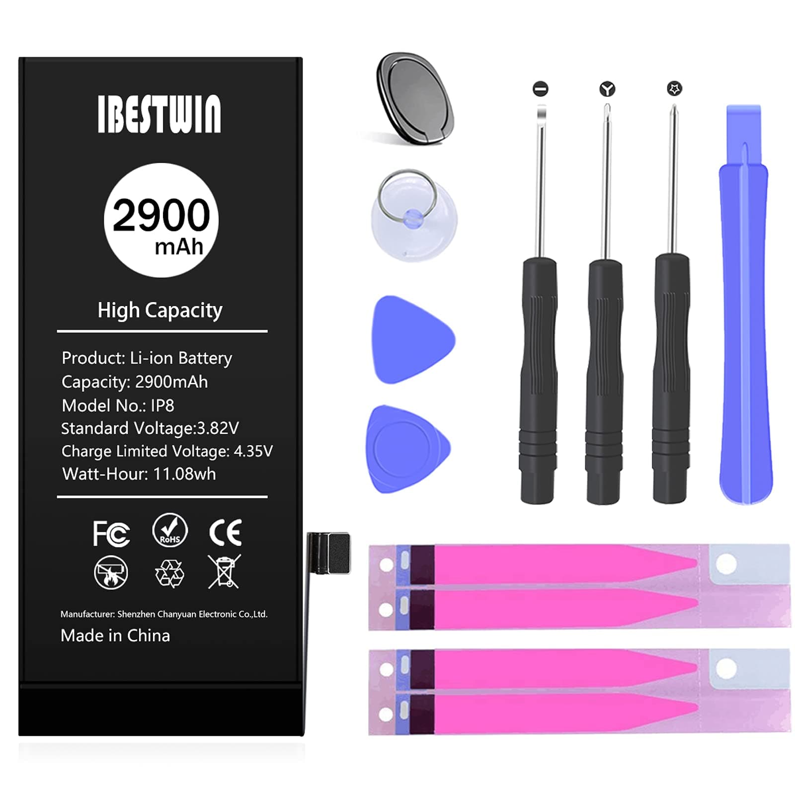 IBESTWIN Battery for iPhone 8 Upgraded 2900mAh High Capacity Replacement Battery for IP 8 (A1863, A1905, A1906) with Tool kit Adhesive and Manual, High Capacity Battery 0 Cycle-3 Years Warranty