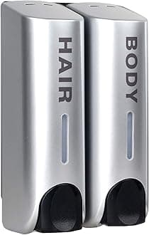 Chamber Soap Dispenser Shower Gel Shampoo Conditioner with 2x350ml Refillable Bottles ABS Wall Mount Silver