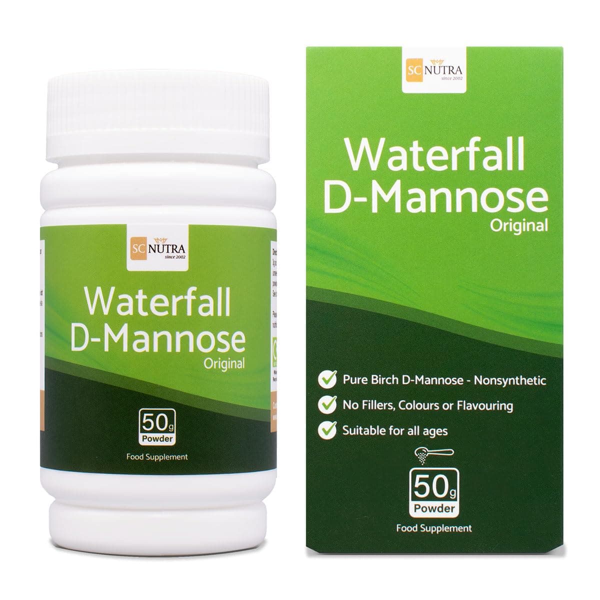 Waterfall D-Mannose Powder - 100% Pure D-Mannose Powder Naturally Sourced from Birch - Not a Blend - Free from Bulking Agent, Fillers & Cranberry - SC Nutra (Sweet Cures)