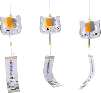 Falytemow Japanese Wind Chimes Cute Cat Small Wind Bells Handmade Glass Japanese Style Pendant for Home Decors (3 pcs Clear)