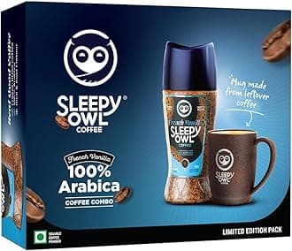 Sleepy Owl French Vanilla Coffee Gift Set | 100% Arabica Instant Coffee (100g) with Sustainable Coffee Mug | Includes Coffee with Mug | Premium Corporate Gifts, Coffee Kit, Coffee Hamper Gift Set