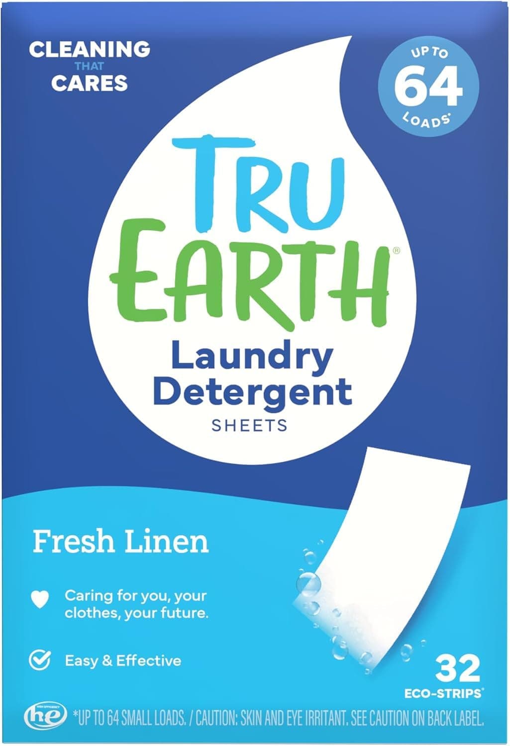 Compact Dry Laundry Detergent Sheets - Up to 64 Loads (32 Sheets) - Paraben-Free - Original Eco-Strip Liquidless Detergen - Fresh Linen | Packaging May Vary