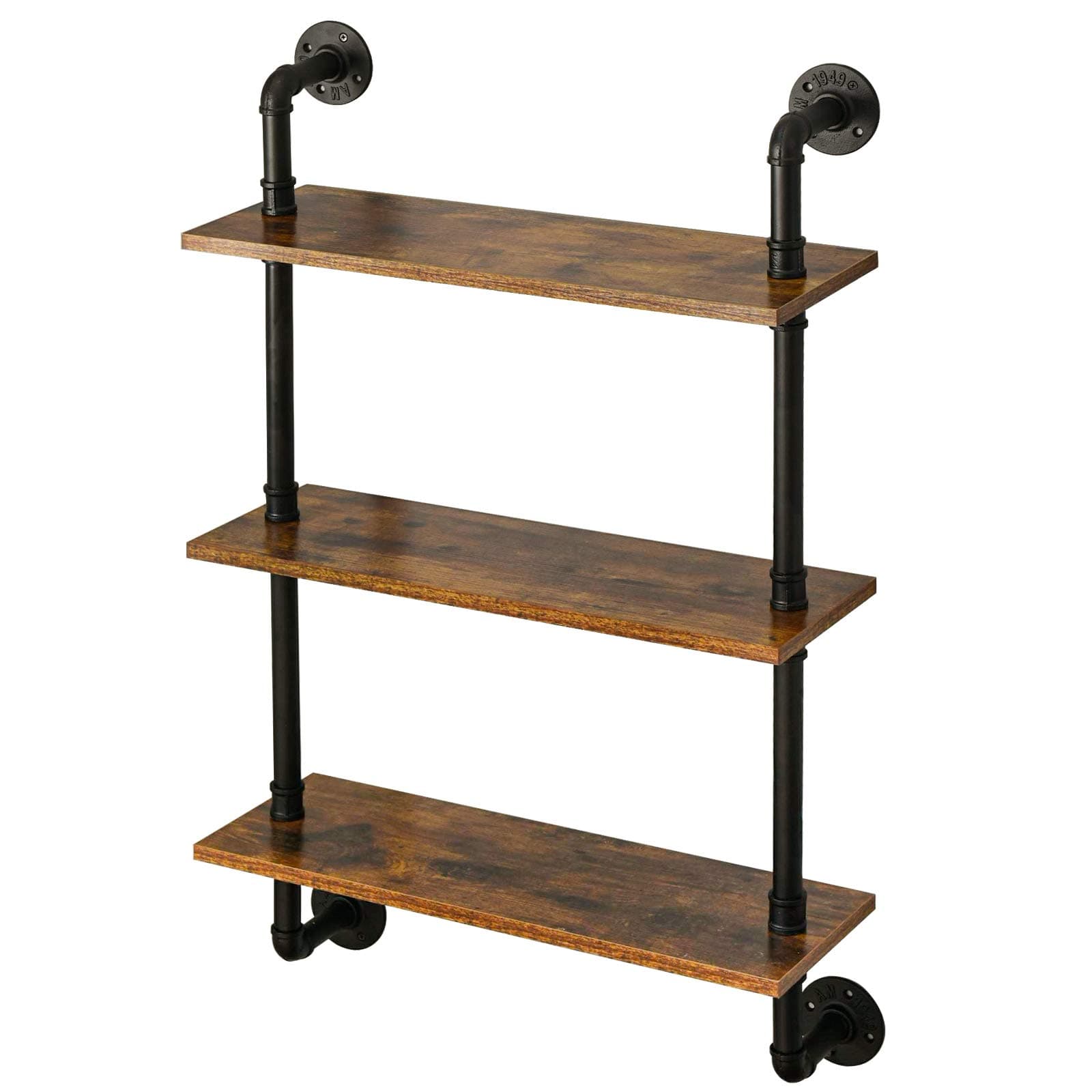 IBUYKE Industrial Pipe Shelves, Pipe Floating Shelves, Rustic Wall Mount Bookcase, 3-Tiers, 23.6" Metal Bracket Storage Wall Shelf for Bedroom, Kitchen, Living Room, Bathroom RF-TM003