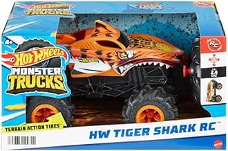 Hot Wheels Monster Trucks Remote Control Car, HW Tiger Shark RC RC Off-Road Toy Car with 30M Range, 1:24 Scale, Gift for Boys and Girls +4 Years, HNV03