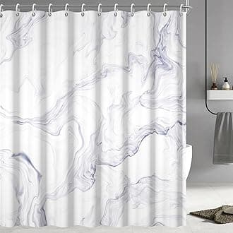 White Shower Curtain, Modern White Marble Shower Curtain for Bathroom Waterproof Abstract Liquid Shower Curtain Set with Hooks, 72x72 Inch