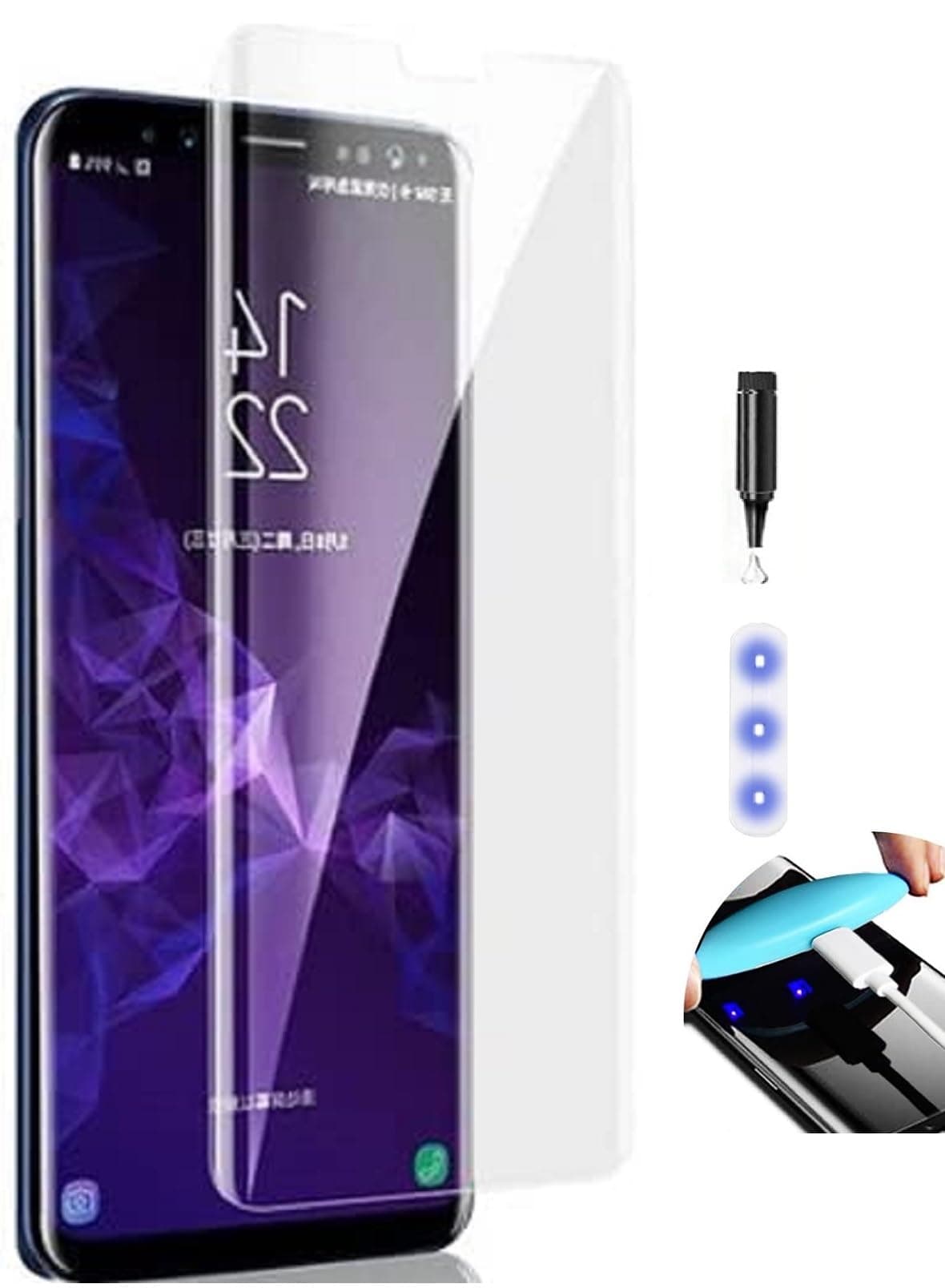 NISHTECH Advanced HD+ Curved UV Tempered Glass Screen Protector Designed for Samsung Galaxy S8 Plus, S9 Plus || Full Screen Protector with Easy Installation Kit (Anti-Scratch)