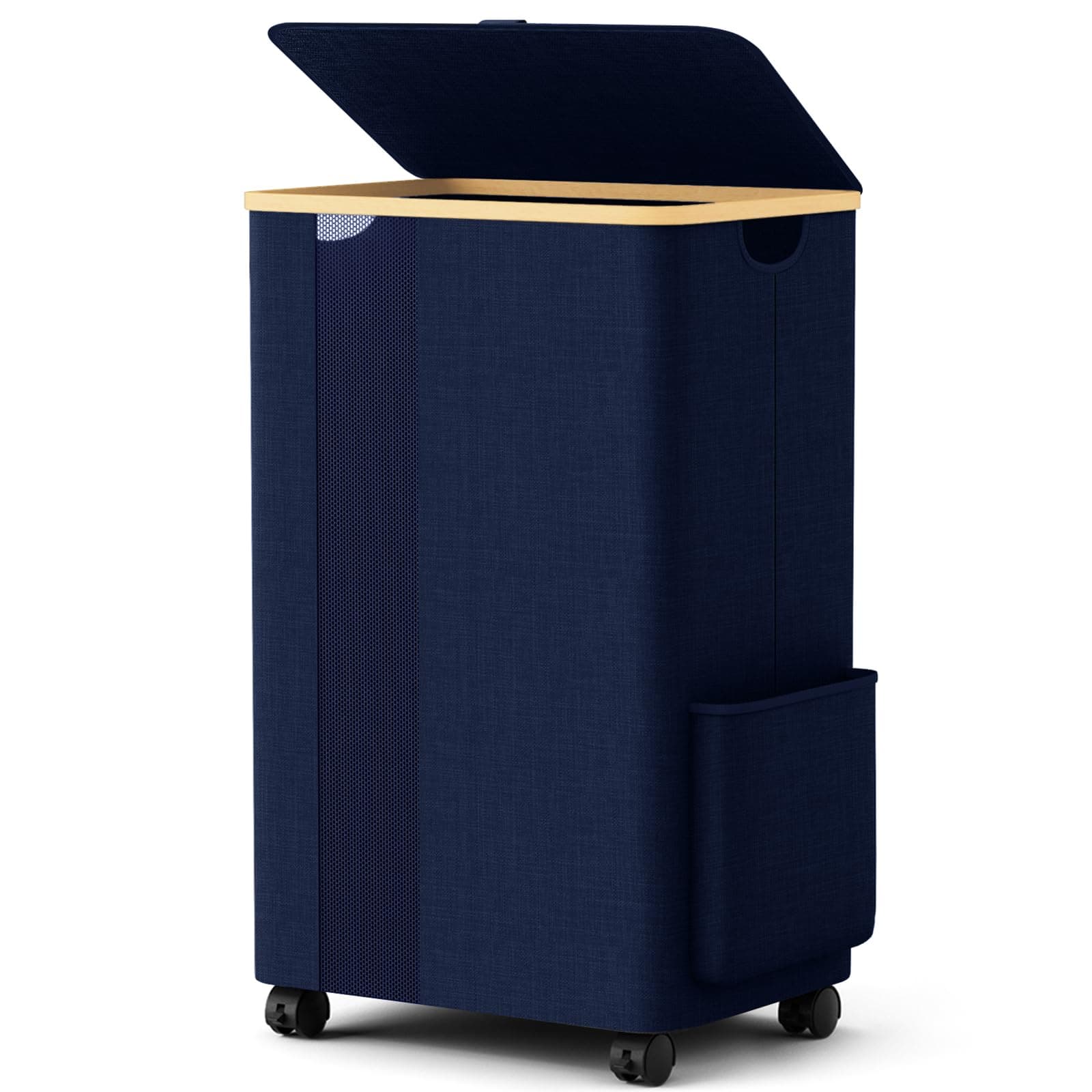 BlissTotes Laundry Basket Laundry Hamper with Lid, Collapsible Laundry Hampers, Laundry Bin, Clothes Hamper Basket with Internal Support & Wheels & Handles for Bathroom, Bedroom (100L, Navy Blue)