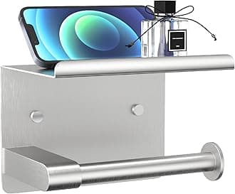 GLNLQ Brushed Nickel Toilet Paper Holder Wall Mount, Fits Mega Rolls Size Sliver Toilet Paper Holder with Shelf, Rustproof Stainless Steel Toilet Paper Roll Holder, Toilet Tissue Holder for Bathroom