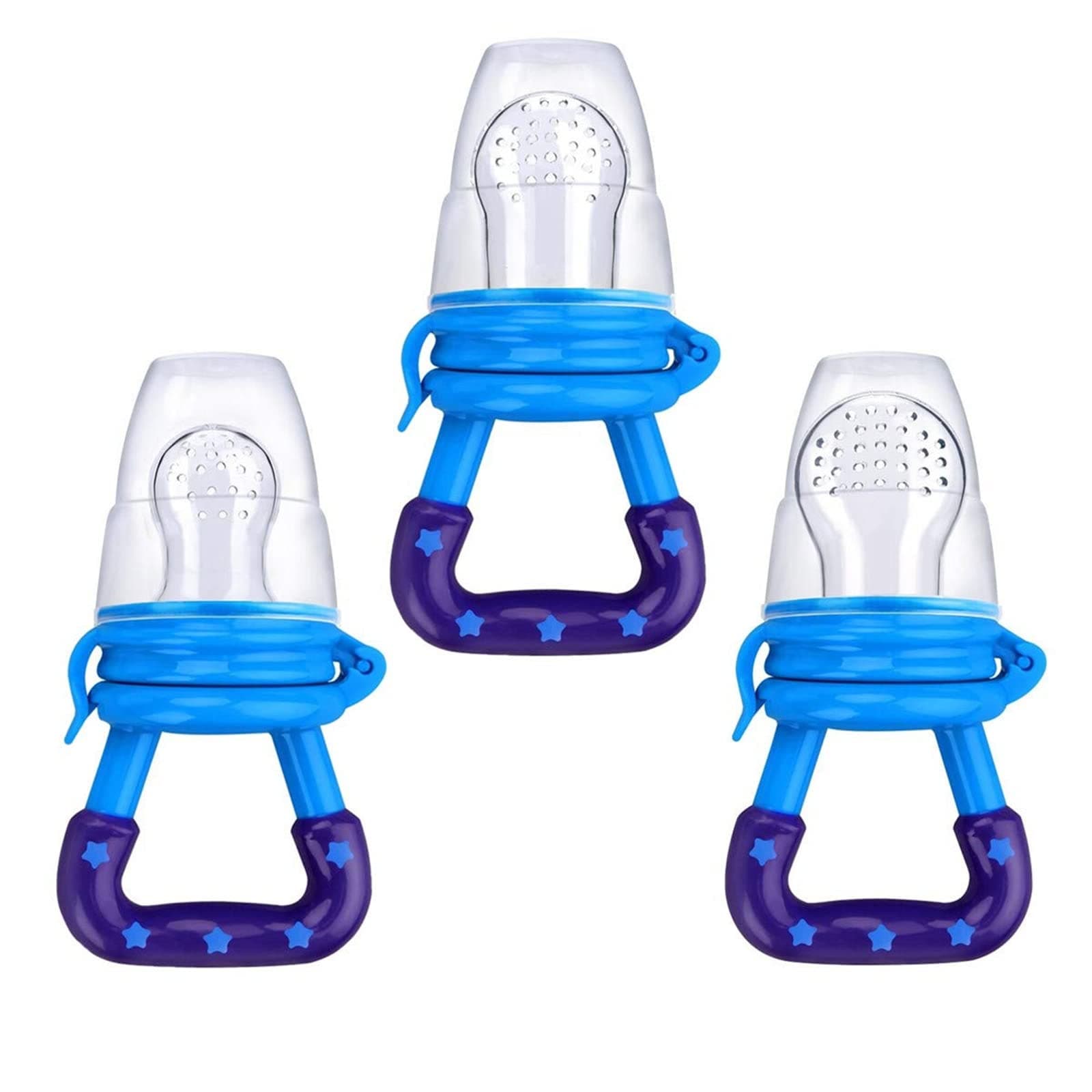 Baby Food Feeder 3 Pack Silicone Fruit Pacifier Teething Reusable Pouches Pacifier Blue by Mluchee(S,M,L)