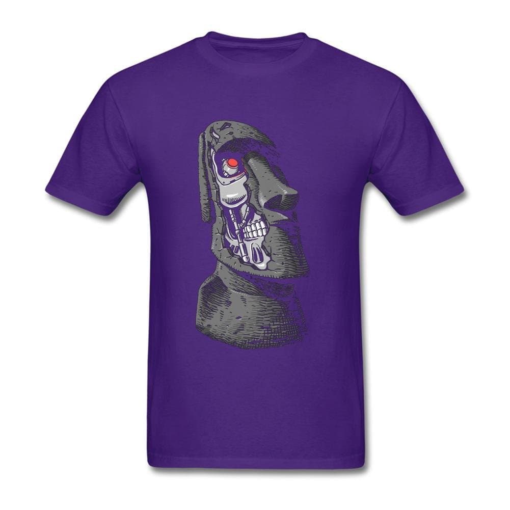 Jikop One Men's Designed Moai Statues Score Moai Terminator T-shirt Purple L