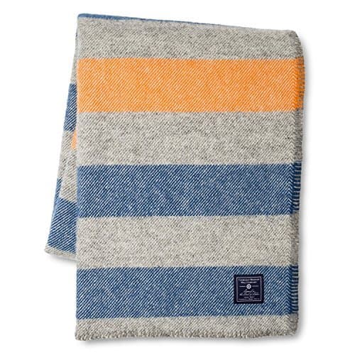 Faribault Woolen Mill Company Wool Throw Blanket, Striped, Heather Grey/Blue by Faribault