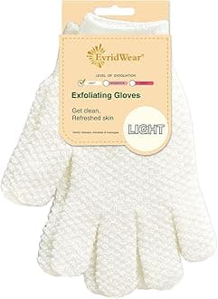 Evridwear Exfoliating Gloves for Shower, 100% Nylon Thick Soft Medium Heavy Bathing Gloves Dead Skin Remover Body Scrubber Smooth Skin with Hang Loop, 1 Pair Light White