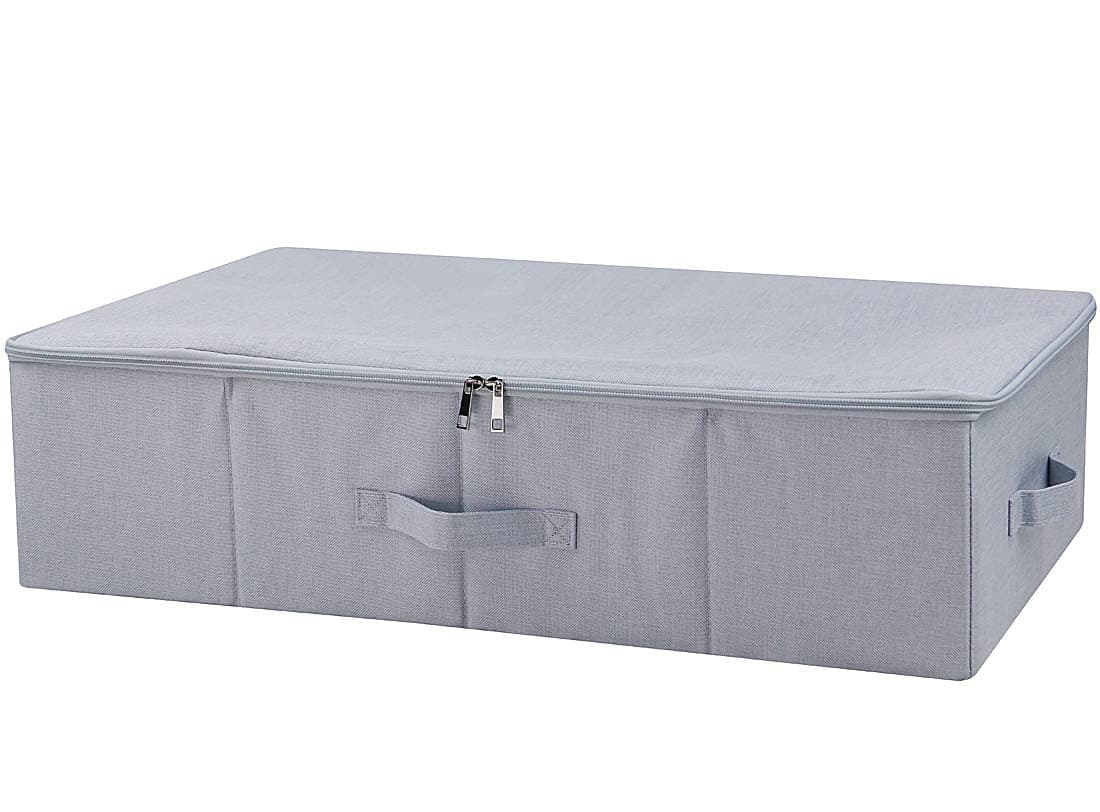 iwill CREATE PRO - Underbed Garment Storage Basket with 3-side Zip Cover, Large Size & Folding Design, Anti-mold Organizer Container, Light Gray