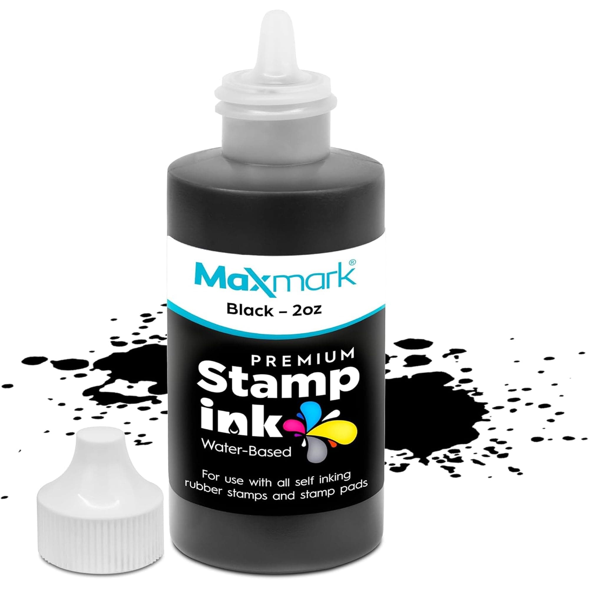 - MaxMark Premium Refill Ink with Control Tip Bottle for Self-Inking Stamps, Black Color - 2 oz.
