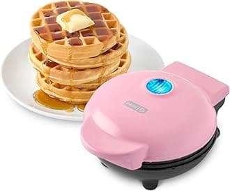 Dash Mini Waffle Maker- Compact Electric Iron for Creative Homemade Treats - PTFE nonstick surface - Easy-to-Clean - Perfect for Kids & Families - Pink