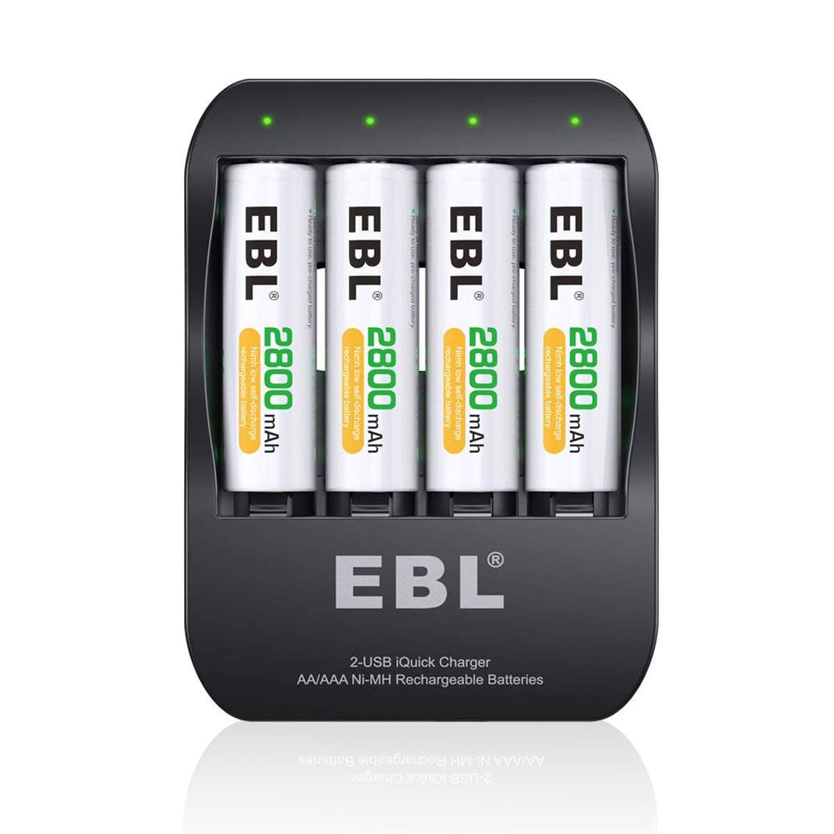 EBL 2-hours Battery Charger for AA and AAA NIMH Rechargeable Batteries (4 Pack 2800 mAh AAA Rechargeable Batteries Included)