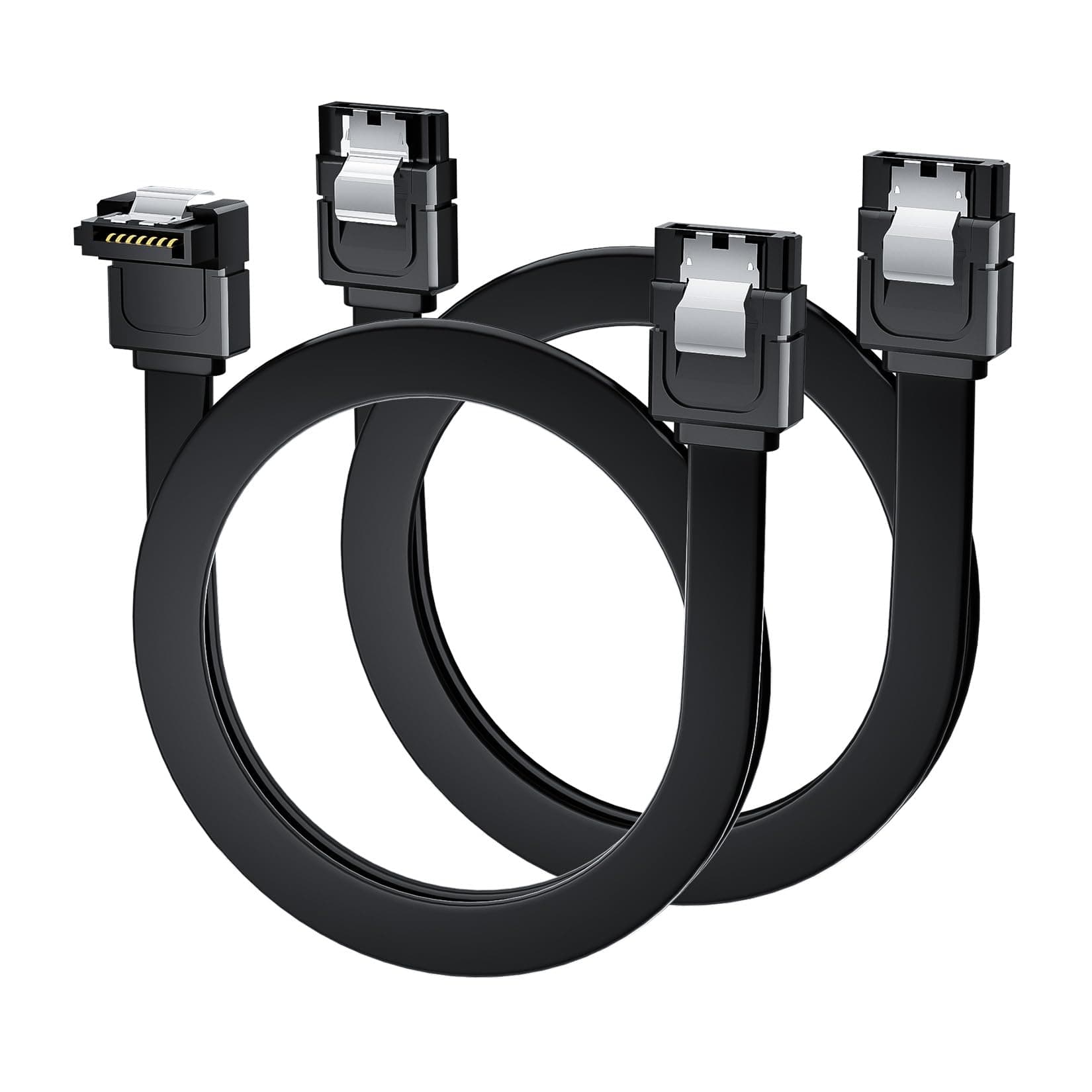 BolAAzuL SATA Cable III 2-Pack with 90° & Straight, 6Gbps Tangle-Free SATA Cable 7pin Black with Locking Latch for Hard Drive, SSD